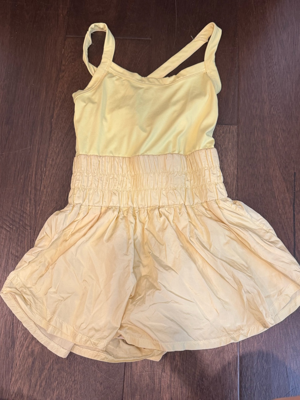 FP Movement by Free People Pale Yellow Smocked-Waist Bodysuit Romper